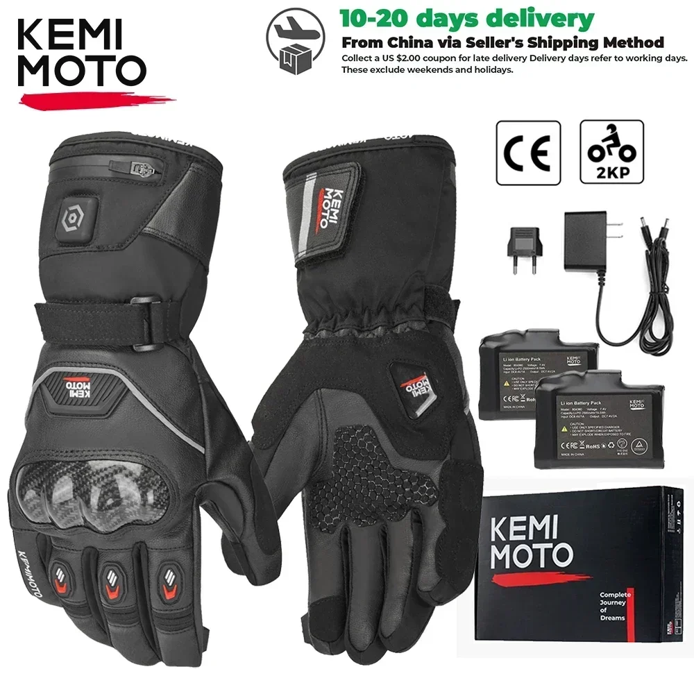 KEMIMOTO Leather Heated Motorcycle Gloves Winter Waterproof Touch Screen Moto - £172.38 GBP