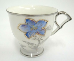 Vintage Demitasse Cup Hand Painted Blue Flower Gilded Outline Silver Rim... - £6.64 GBP