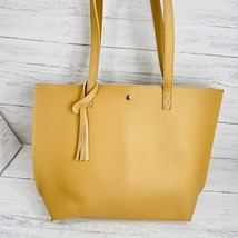 Large Tote Bag Beige Leather Like Beach Purse Tassel Inside Pocket Snap ... - £31.85 GBP