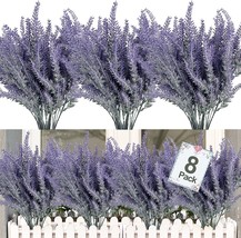 Turnmeon 8 Pcs Artificial Lavender Flowers Flocked Faux Plastic Lavender Bulk Uv - £27.33 GBP