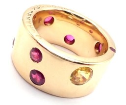 Authentic! Chanel 18k Yellow Gold Ruby Yellow Sapphire Wide Band Ring Size 5 - £3,996.77 GBP