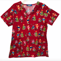 Christmas Scrub Shirt Sz Small Red Cats Winter Holiday Tree Kittens Nurs... - $17.99