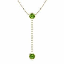ANGARA Bezel-Set Round Peridot Lariat Style Necklace in 14K Gold | 18&quot; Chain - £678.78 GBP