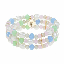 Liz Claiborne Stretch Bracelet Pink Blue Green White Beads W Gold Tone Metal NEW - $21.35