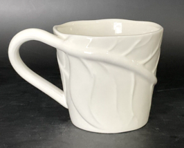 Starbucks Coffee 2008 Mug White Embossed Leaf Pattern Wrap Slant Handle - $14.84