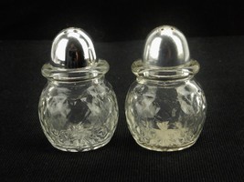 Round Glass Salt And Pepper Shakers, Quilted Diamond Pattern, Vintage 1950s - $14.65