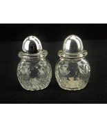 Round Glass Salt And Pepper Shakers, Quilted Diamond Pattern, Vintage 1950s - $20.10 CAD