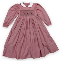 Handmade Girl’s Smocked Dress Red White Long Sleeve Scottie Dogs Pan Collar - £19.11 GBP