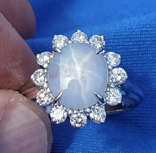 Earth mined Star Sapphire Diamond Deco Engagement Ring Diana Style Solitaire Item image 7