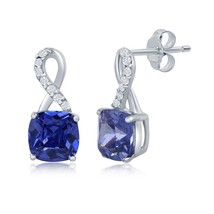 An item in the Jewelry & Watches category: Sterling Silver Half CZ Infinity with Square Tanzanite CZ Earrings