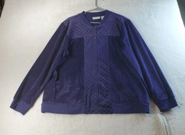 Alfred Dunner Jacket Women Size 14 Purple Cotton Quilted Rhinestones Full Zipper - $17.29