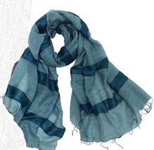 CRAFTBEAUTY scarf 30&quot;x70&quot; silk stripe blue - £9.38 GBP