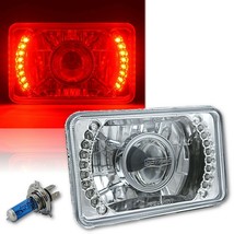 4X6&quot; Red LED Halo Projector Halogen Headlight Headlamp Bulbs Crystal Clear - £27.37 GBP