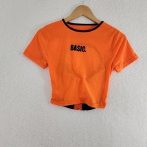 Crop Top Buckle Back Basic Orange Black Club Shirts - £11.76 GBP