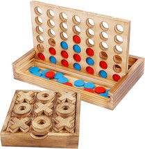 Tic Tac Toe 4 in a Row Table Games Set Rustic Decor Wood Strategy Board ... - $58.22
