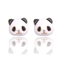 Giant Panda Animal Earrings Cute Black And White Color Girls Stud Earrings Resin - £6.61 GBP