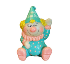 Vintage Russ Have a Fun Day Birthday Clown Candle Unused 1980s Green Pink 4 Inch - $4.88