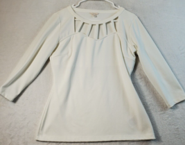 GUESS Blouse Top Womens Size XL White Knit Polyester Long Sleeve Round Neck - £12.97 GBP