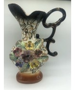 Vintage Ceramic Porcelain Vase Black Mid Modern Flowers 8&quot;  - $36.00