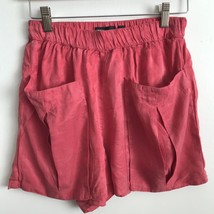 Zara Chambray Shorts Women Small Red Casual Elastic Waistband Pouch Fron... - $21.11