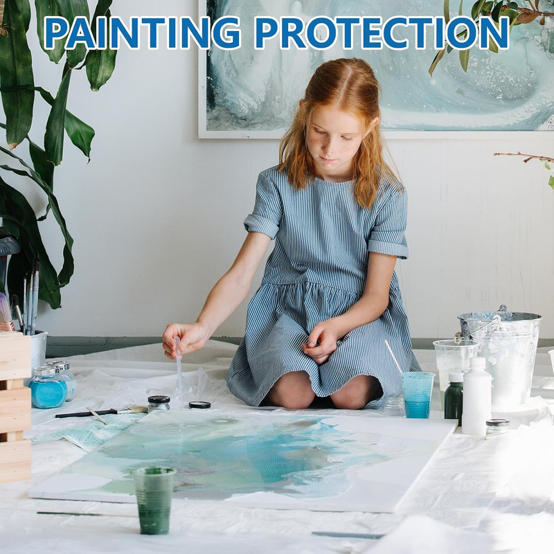 8 Pack Plastic Drop Cloth, 9 X 12 Feet Plastic Sheeting, Painter'S Sheeting & Ta Item image 6