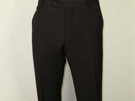 Men's MONO Turkey Slacks 100% Wool Plain Front Regular Fit 2501-01 Black image 5