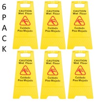 6 PACK Restaurant Caution Wet Mop Bucket Floor Yellow Folding Sign Comme... - £58.50 GBP