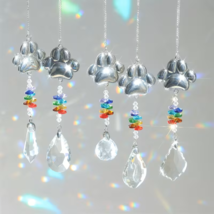 SET of 5 Dog Paw and Cat Paw Print Crystal Pendant -Pet Memorial Gift-Su... - $28.17