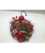 Christmas Ornament Wall Hanging 14&quot;x11&quot; Red Wire Pine Berries Holiday De... - $290.47 MXN