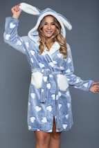 1 pc ultra-soft flannel robe with tie closure  hood  and deep pockets. Dusty Blu - £40.75 GBP