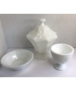 Candy Dish Trinket And Pedestal Milk Glass Bowls. Imperial,Anchor,Avon. - £22.45 GBP