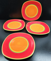 (4) Dansk Caribe Aruba Orange Square Salad Plates Set Red Green Yellow R... - £36.29 GBP