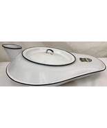 Vintage US White Granite Triple Coated Porcelain Enamel Metal Bed Pan wi... - $182.84 MXN