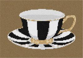 Pepita needlepoint canvas: Gold Rimmed Cup and Saucer, 10&quot; x 7&quot; - £37.62 GBP+