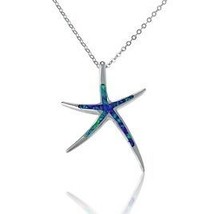 Opal Starfish Shaped Sterling Silver Pendant Charm Chain Necklace - £119.61 GBP