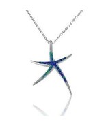 OPAL STARFISH SHAPED STERLING SILVER PENDANT CHARM CHAIN NECKLACE - £118.86 GBP