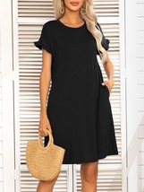 Round Neck Flounce Sleeve Dress with Pockets - $28.00