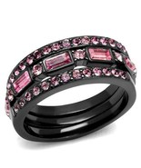 Pink Crystal Three Ring Stackable Set Black Plated Stainless Steel TK316 - $27.00