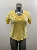 Alia Women&#39;s V Neck T Shirt Size Petite Small Yellow Short Sleeve Top - £6.92 GBP