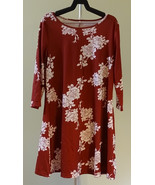 SHEIN MAROON WHITE ROSES FLORAL PRINT 3/4 SLEEVES STRETCH TUNIC MINI DRE... - £6.32 GBP