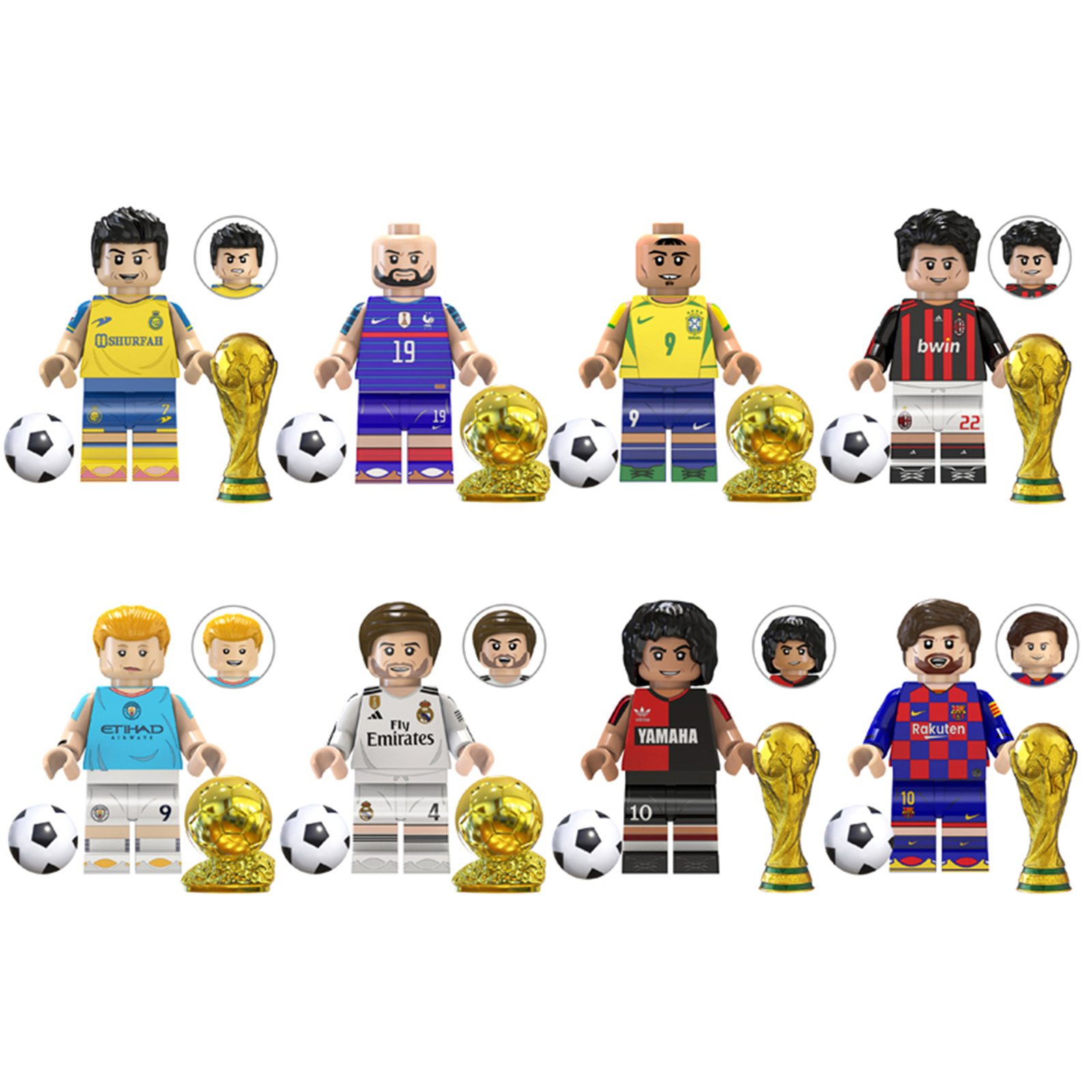Football Super Stars Erling Haaland Kaka Messi Ramos Maradona 8pcs Minifigures
