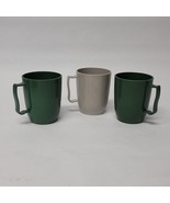 3 Plas-Tex Mugs D Handle Plastic Camping 12 Oz Coffee Mug Set Green Gray - $10.89