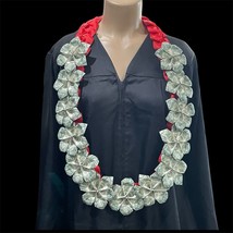 Graduation Party Money Lei Flower Crisp Bills Red Four Braided Ribbons - $94.99