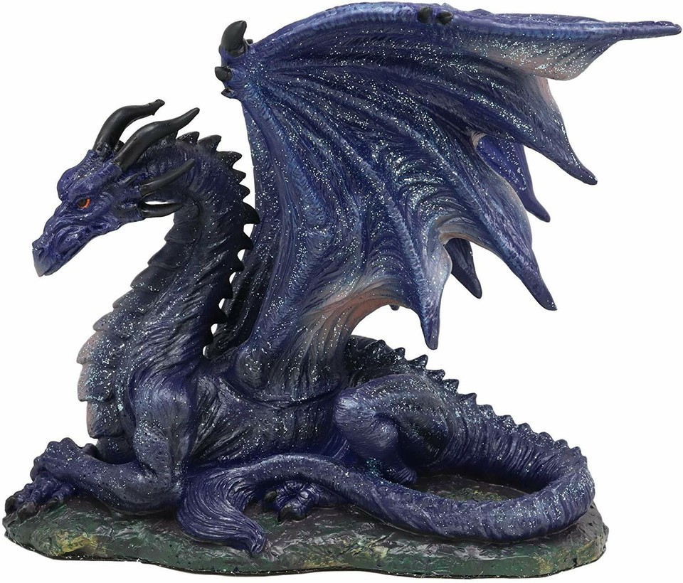 Fantasy Glitter Blue Midnight Dragon In Repose Statue 8