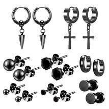 16pcs/lot 316L Stainless Steel Cross Stud Earrings For Women Men Black Punk Rock - £14.57 GBP