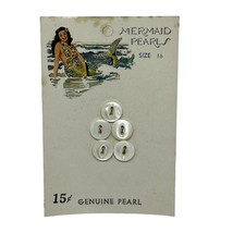 Card with 5 Genuine Pearl Mermaid Buttons Size 16 White 2 Hole Button New Vtg - £7.15 GBP
