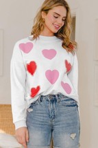 Heart Pattern Sweatshirt with Pearl Embellishments - Cozy &amp; Stylish Casu... - £30.44 GBP