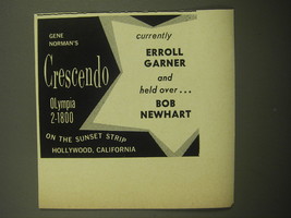 1960 Crescendo Club Ad - Erroll Garner and held over Bob Newhart - $14.99