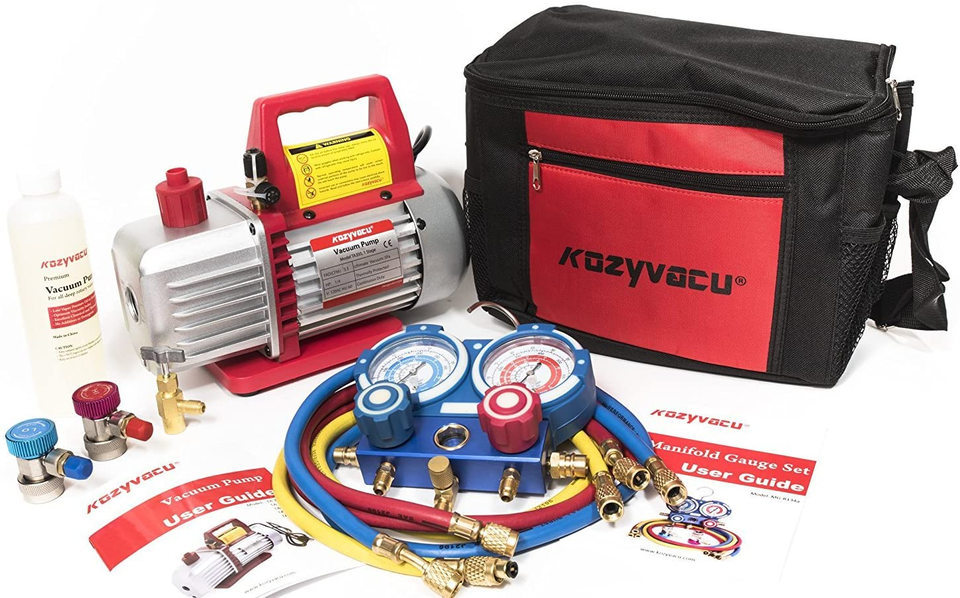 3.5 CFM Vacuum Pump, HVAC Manifold Gauge Set, Hoses, and Accessories, Id... - $221.27