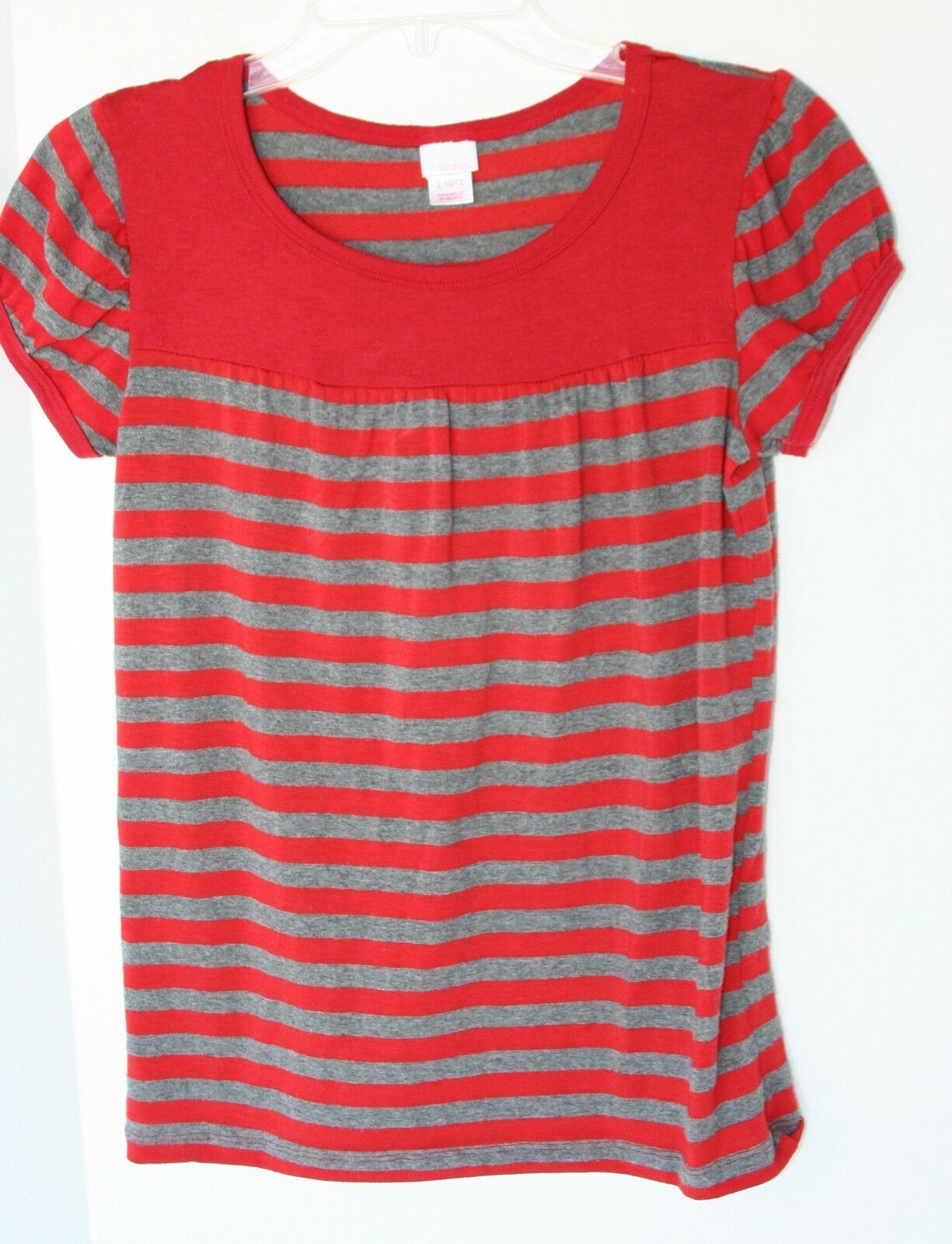 xhilaration Girls Size Large 10/12 Gray and Christmas red Striped Top - $7.91